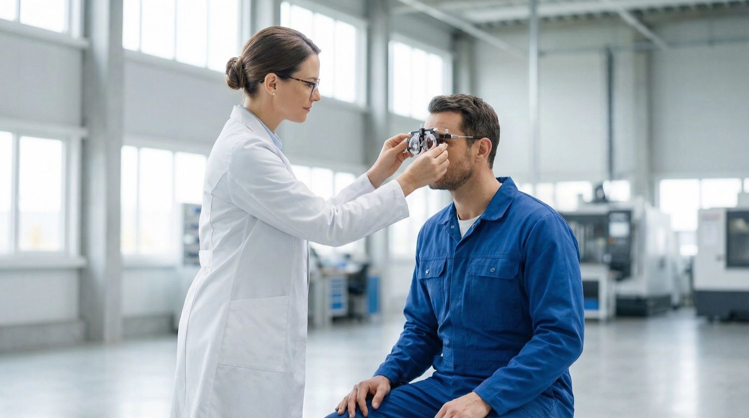 oftalmolog-testează-muncitor-la-sediul-companiei